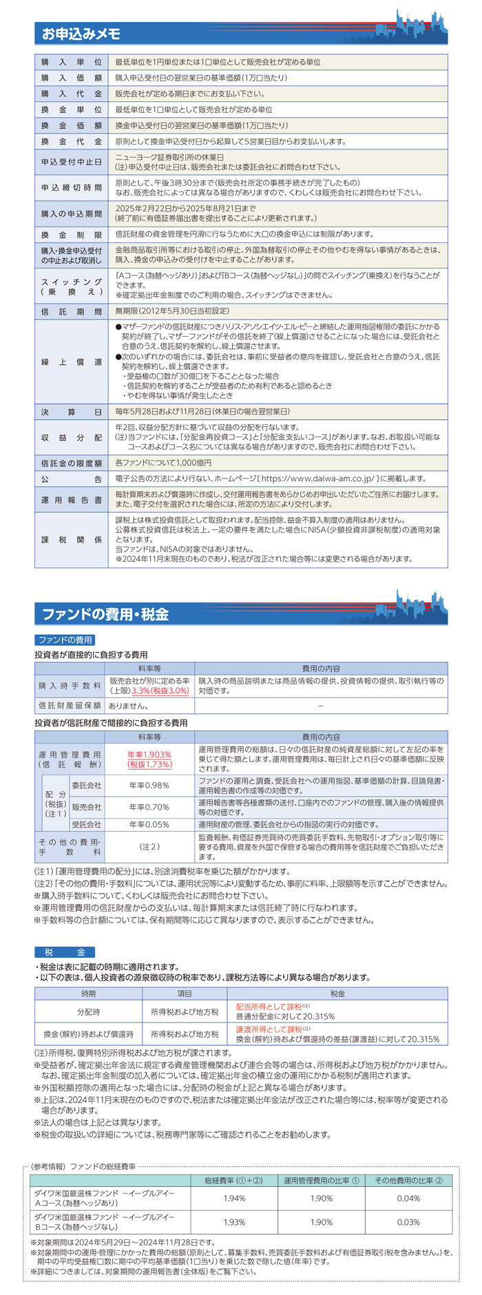 ダイワ米国厳選株ファンド イーグルアイ ｂコース 為替ヘッジなし 大和アセットマネジメント株式会社