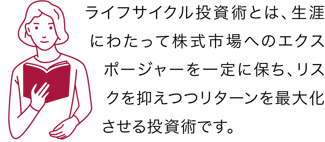 ライフサイクル投資術とは、生涯にわたって株式市場へのエクスポージャーを一定に保ち、リスクを抑えつつリターンを最大化させる投資術です。