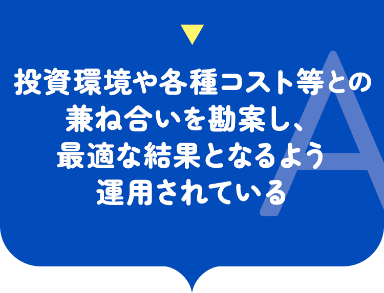 投資環境や各種コスト等との兼ね合いを勘案し、最適な結果となるよう運用されている